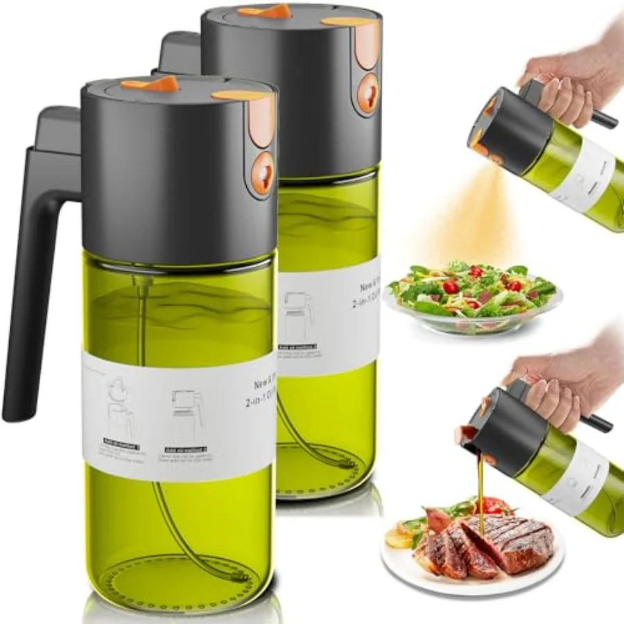 

Upgrade 2 in 1 Oil Sprayer for Cooking, 17oz Light-Blocking Glass Olive Oil Dispenser Bottle for Kitchen, Food-Grade Oil Mister