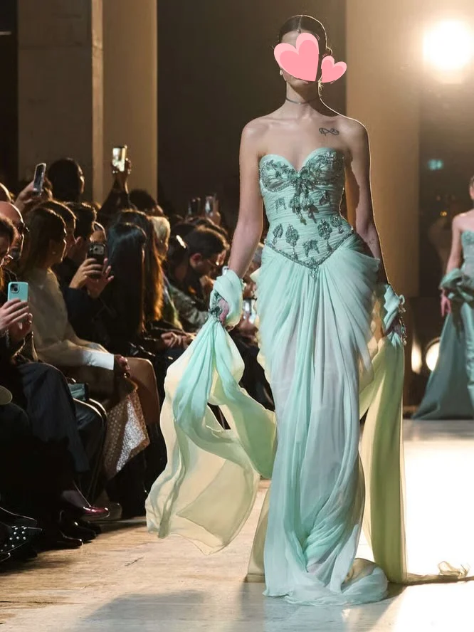 Oisslec Dress Elegant Vintage Sweet Green Crystal Mermaid Bead Stylish Customized Formal Occasion Prom Dress Evening Party Gowns
