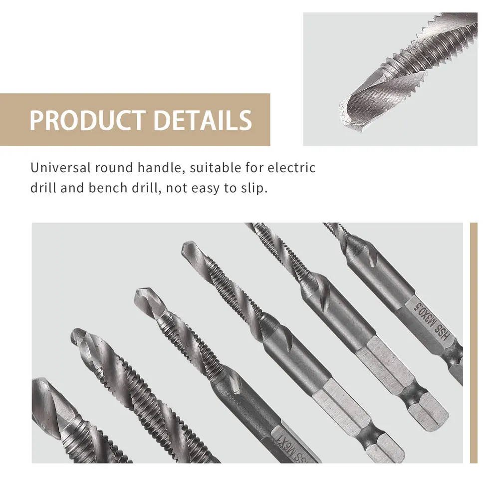 6 Pcs Tape Drill Bit Set and Thread Metric High Speed Steel Titanium Coated Shanks Screw Tapping Tool