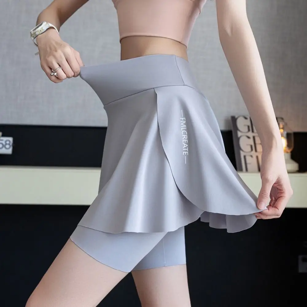Elastic High Waist Yoga Skorts Built in Pockets Quick-drying Faux Two-piece Skirt Pants Anti-exposure Cycling Skorts