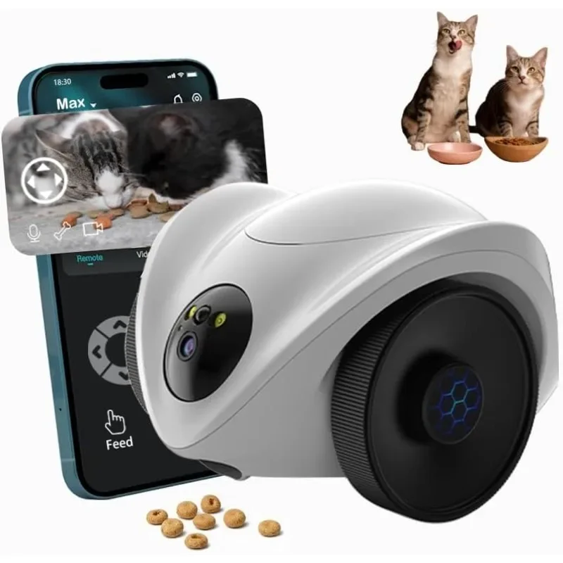 

Smart Pet Camera Treat Dispenser with 360° Mobile Monitor Long-Lasting Battery Dual Cameras Movable Robot Cam Phone App Control