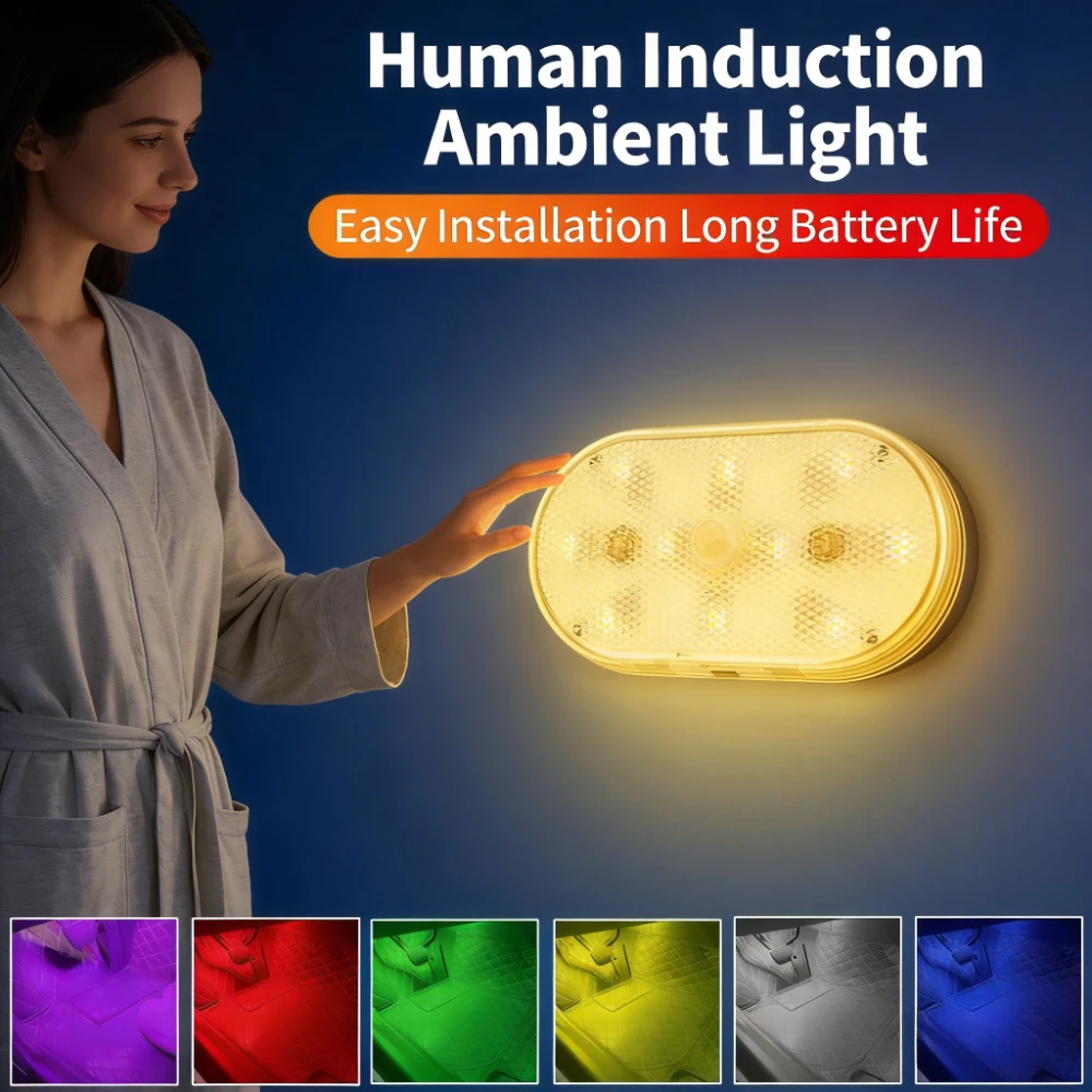 1Pcs Motion Sensor LED Night Light - Multicolor Car Ambient & Reading Lamp, Emergency for Bedroom & Home