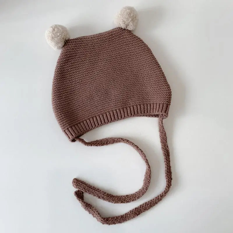 Autumn Winter Warm Knitted Baby Hat Soft Double Pompom Newborn Toddler Beanies Cap Solid Color Crochet Infant Girl Boy Bonnet