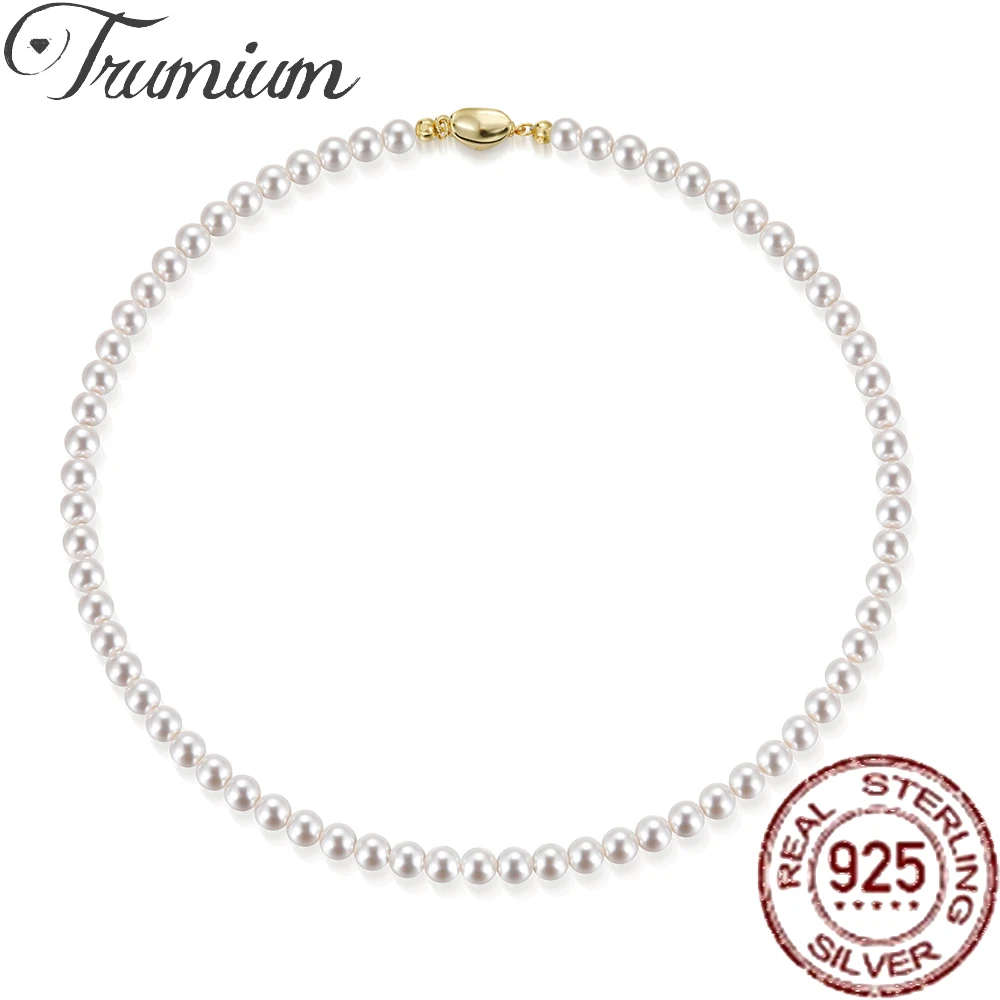 Trumium Vintage elegancki 6/8/10mm biały łańcuszek z pereł Choker naszyjnik dla kobiet wesele moda prosta biżuteria Giris prezent