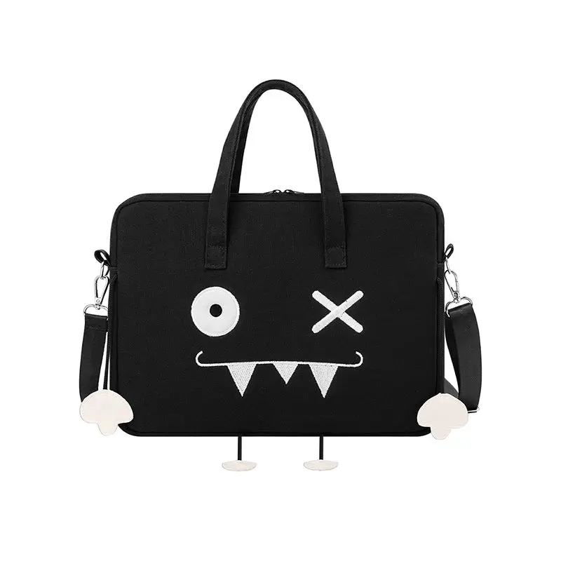 Ins الكرتون الأسود حقيبة لابتوب ماك بوك اير برو 13.3 14 بوصة آي باد كمبيوتر محمول حافظة دائم المحمولة حقيبة يد للسفر حقيبة كروسبودي #1