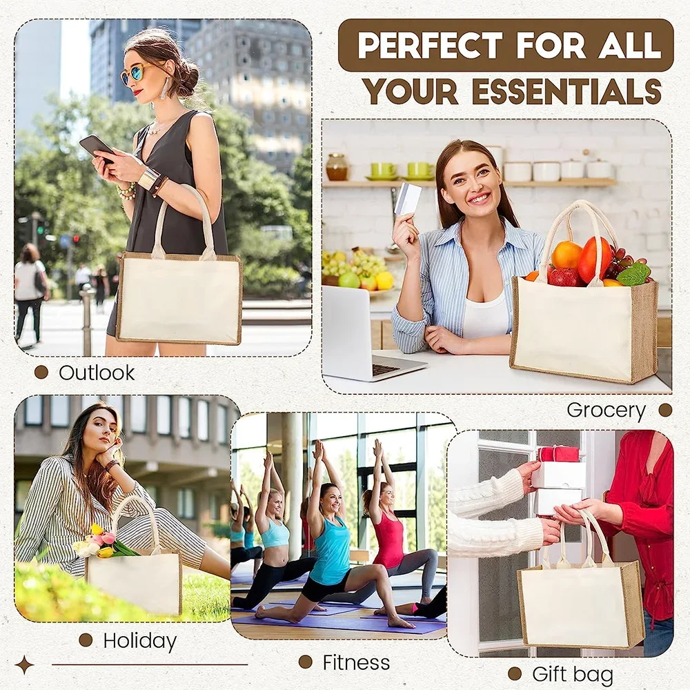 Tote Bag Reusable Jute Shopping Bag Portable Beach Imitation Sacks Shoulder Bags Casual Handbag Printing Teacher Series