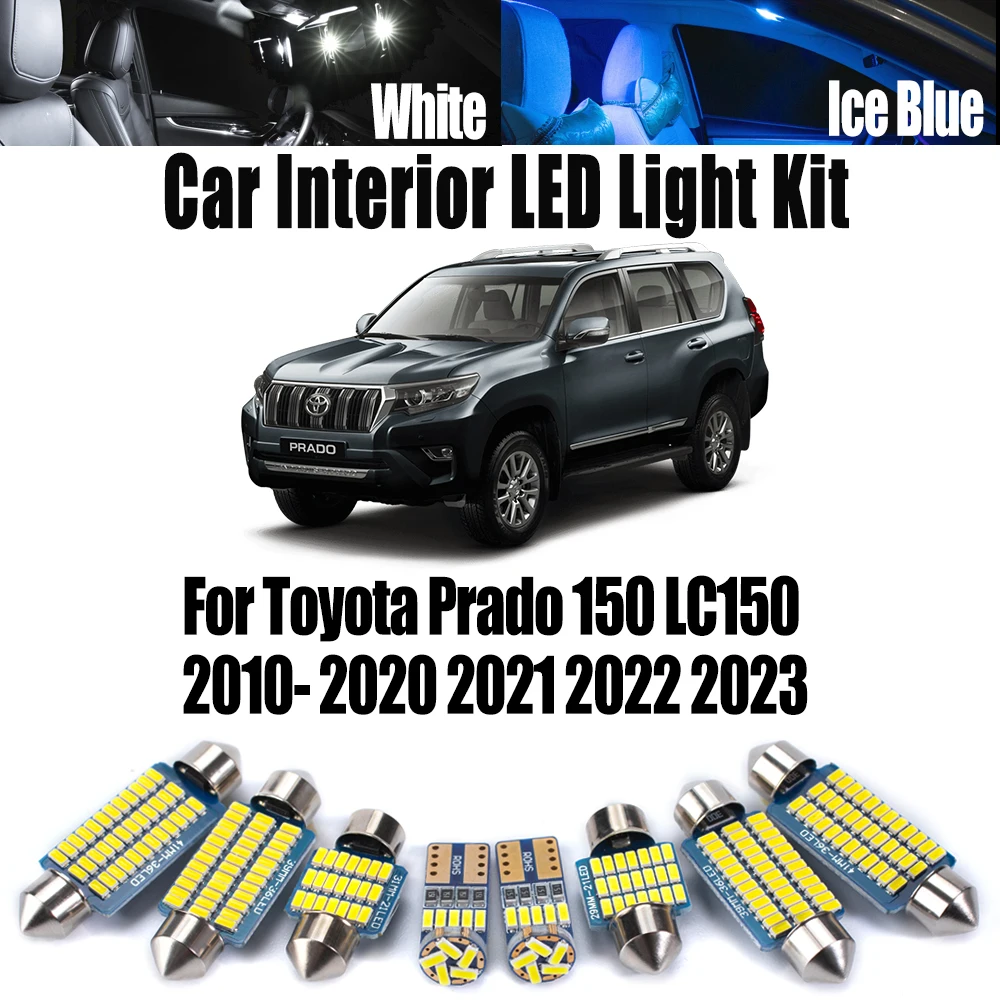 

16Pcs Car LED Interior Ceiling Map Dome Door Trunk Vanity Mirror Light Kit For Toyota Prado 150 LC150 2010- 2020 2021 2022 2023