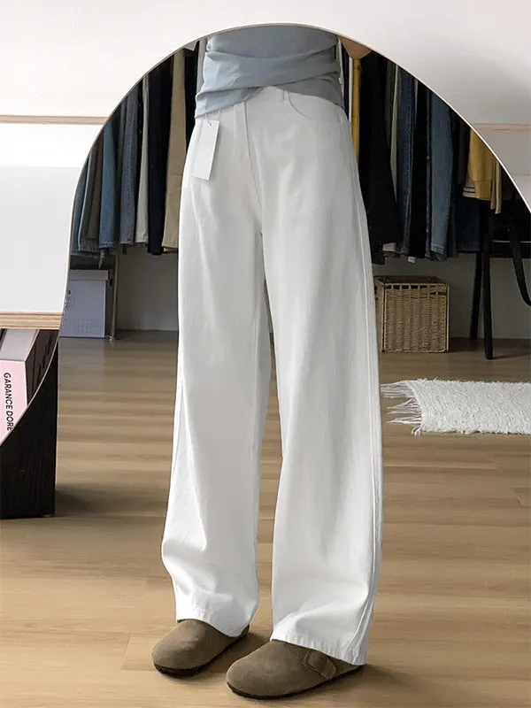 

White Wide Leg Denim Jeans Women's Spring New plus Size Loose High Waist Slimming Pear Shape Straight Leg Trousers