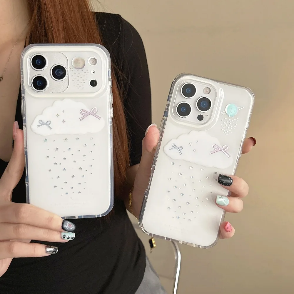 

Cute Back Bows Pattern Transparent Phone Case for iPhone 14 15 16 17 Pro Max with Protective Cover