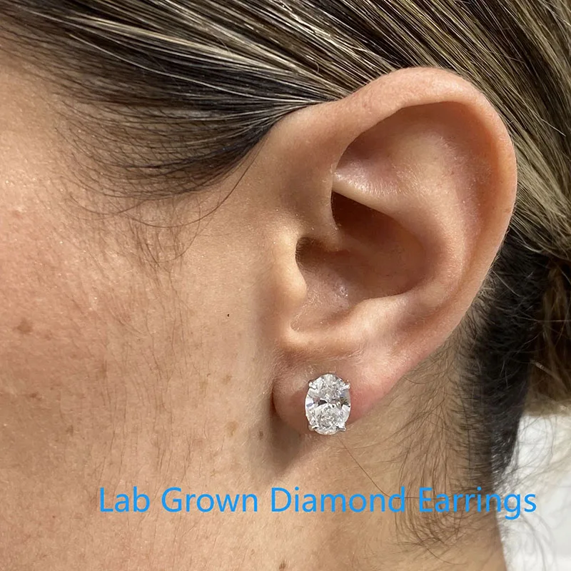 IGI Certified Oval CVD 1.5CT Each EF VS-VVS Lab Grown Diamond Solitaire Stud Earrings Platinum950 Women Wedding Fine Jewelry