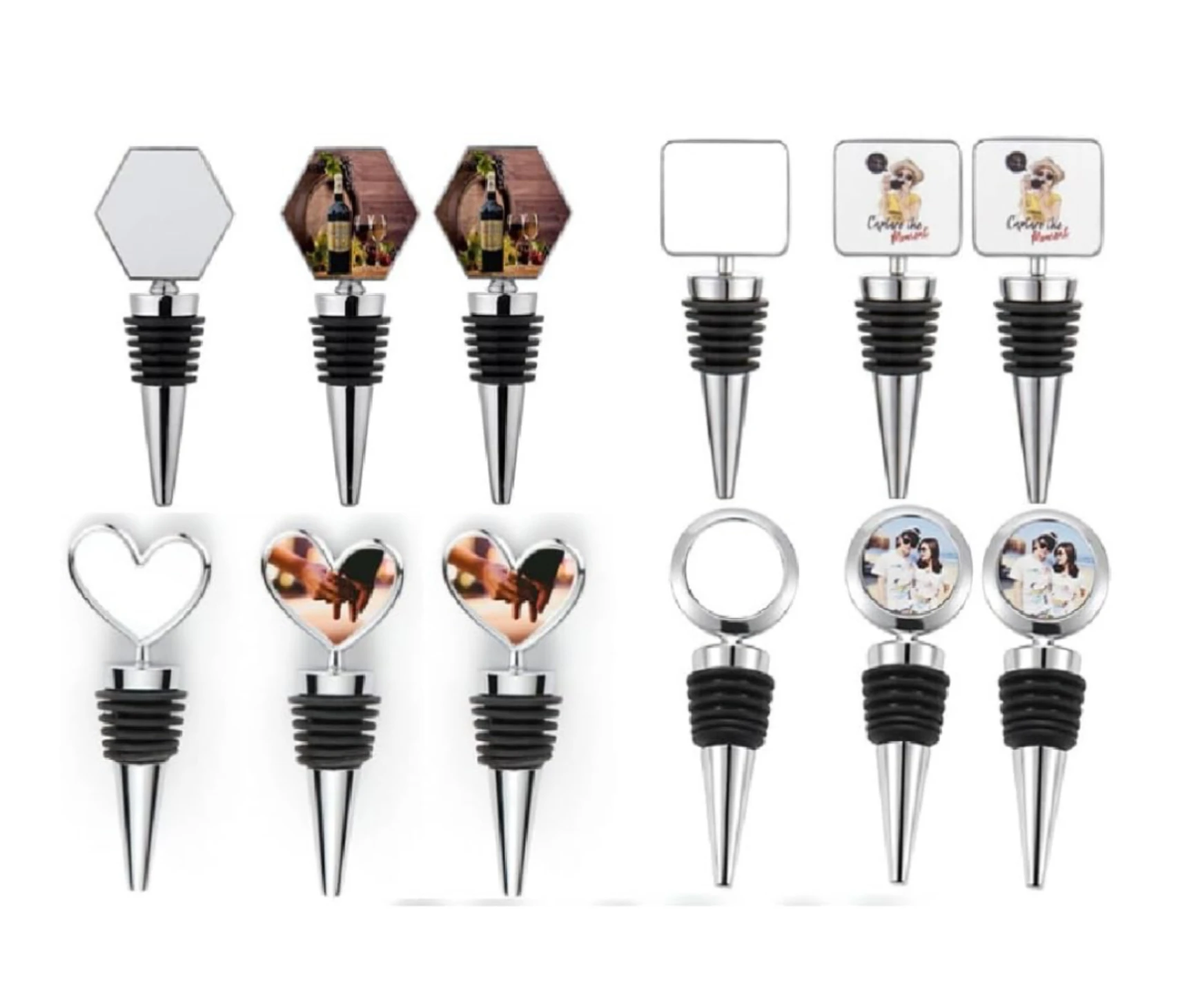 

20 шт., пустые металлические пробки для бутылок вина, многоразовые пробки для вина, алюминиевые пробки для красного вина с теплопередачей и принтом