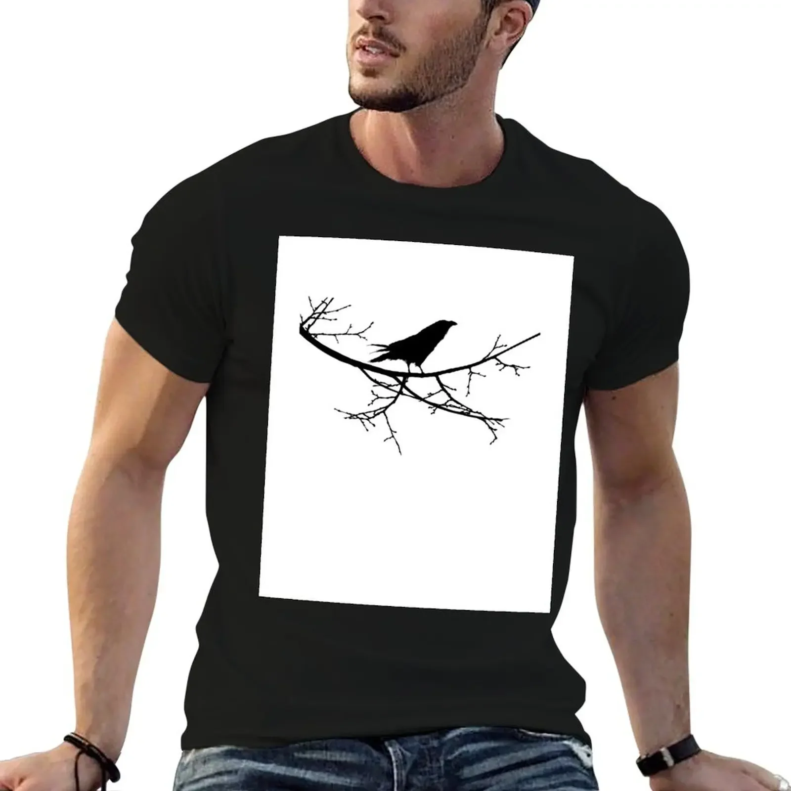 

Raven On a Branch T-Shirt plus size tops vintage anime tshirt men tshirt