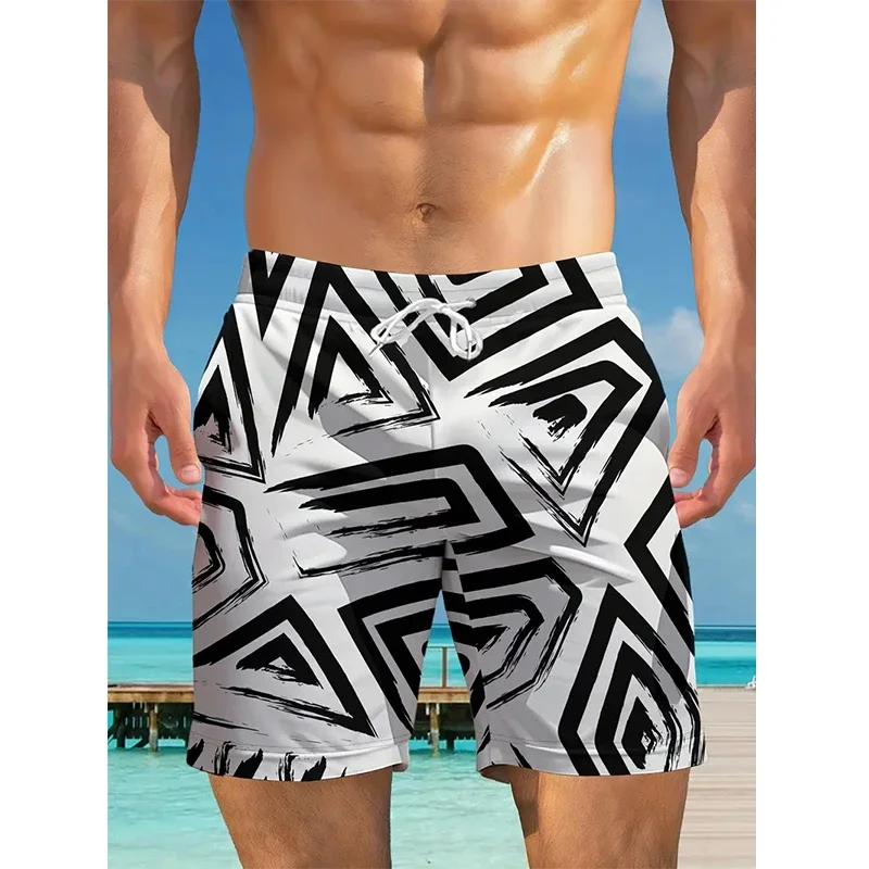 New Fashion Men's Shorts, Beach Shorts, Fitness Shorts, Drawstring Stretch Waist, 3D Printed Graphic Printing, Breathable, Soft