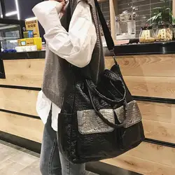 Vintage PU Women Soft Leather Handbags Big Capacity Crocodile Shoulder Bag Hobo Retro Crossbody Bag Black Large Shopper Tote New