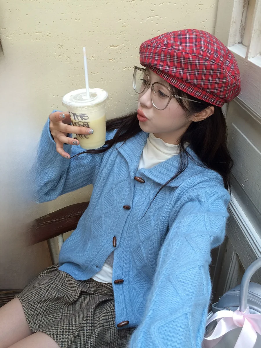 

Нежный и мягкий вязаный кардиган-свитер для школьниц с пуговицами, узором косы, утолщенный, с длинными рукавами, свободного кроя, для женщин