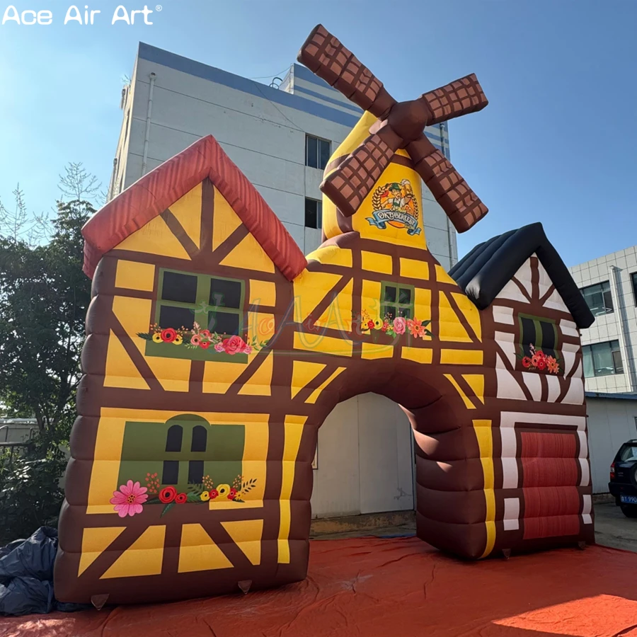 

Огромная конструкция ветряной мельницы, надувная арка замка для украшения входа, приветственные гости