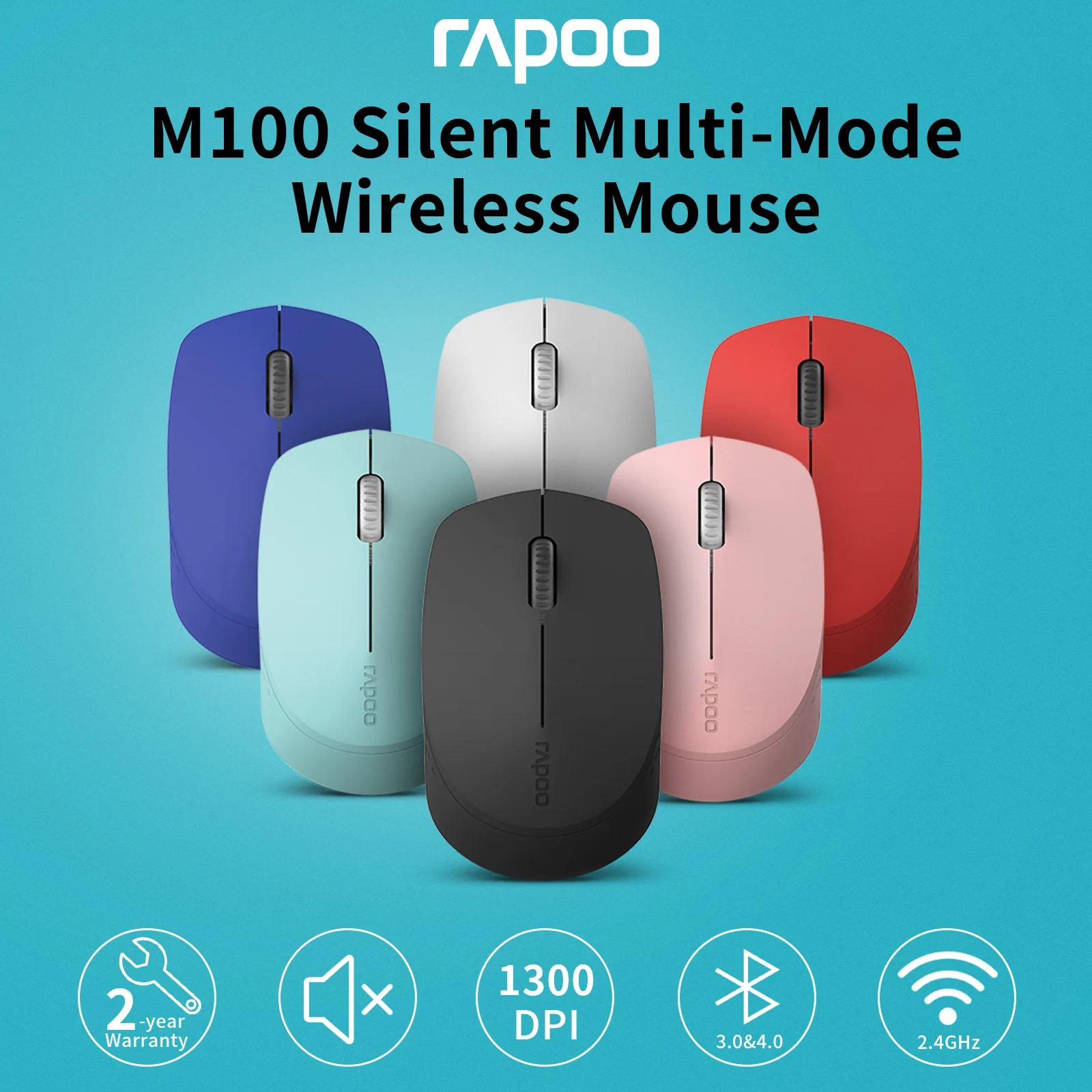 Rapoo M100 Multi-Mode Wireless Mouse Silent 1300DPI Bluetooth Mouse Support Up to 3 Devices for Windows PC Laptop Computer