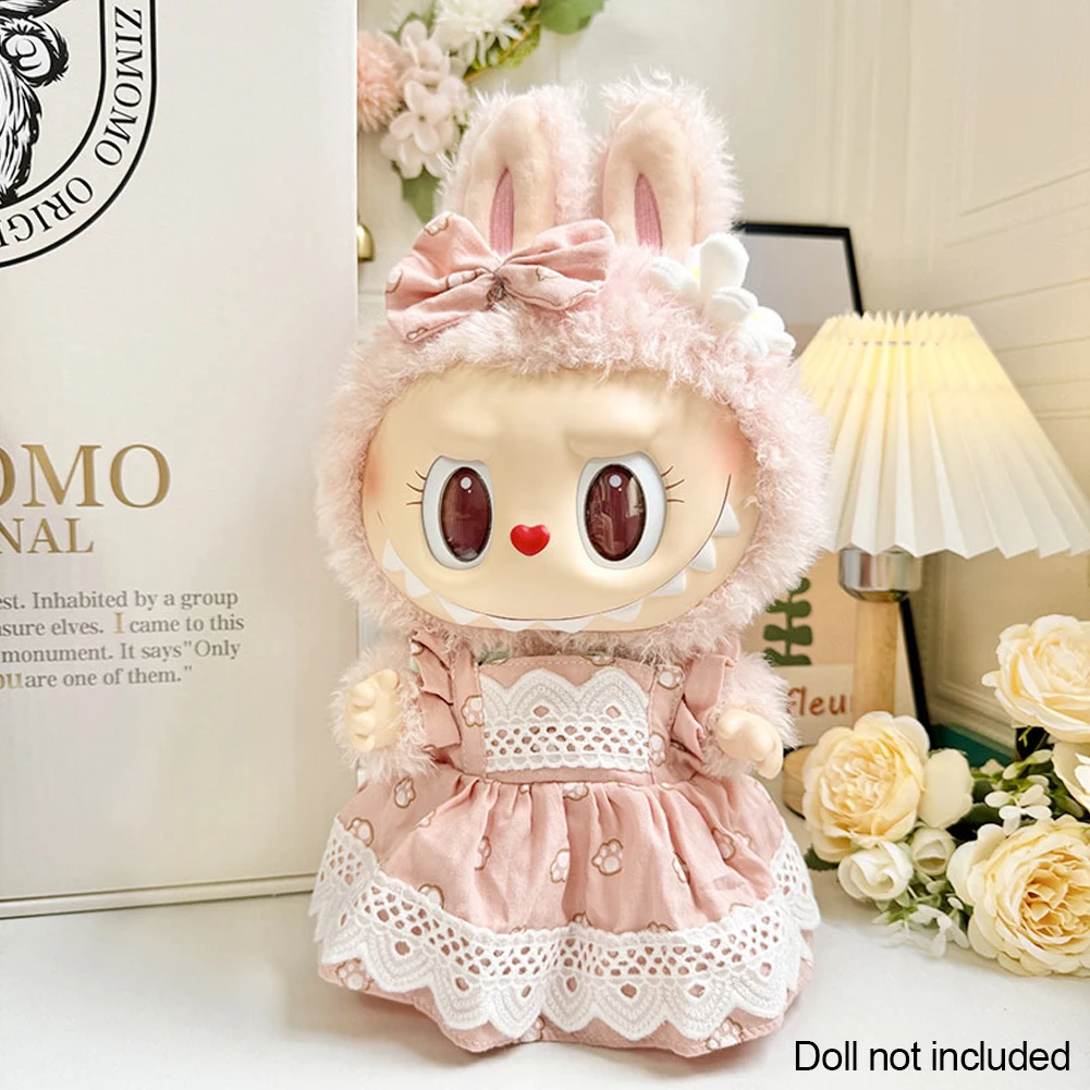 For 38cm Labubu Plush Dolls  Sweetheart Dress Postal Style Sweater Cute Girl Outfit Clothing Set Labubu Clothes Ropa Labubu