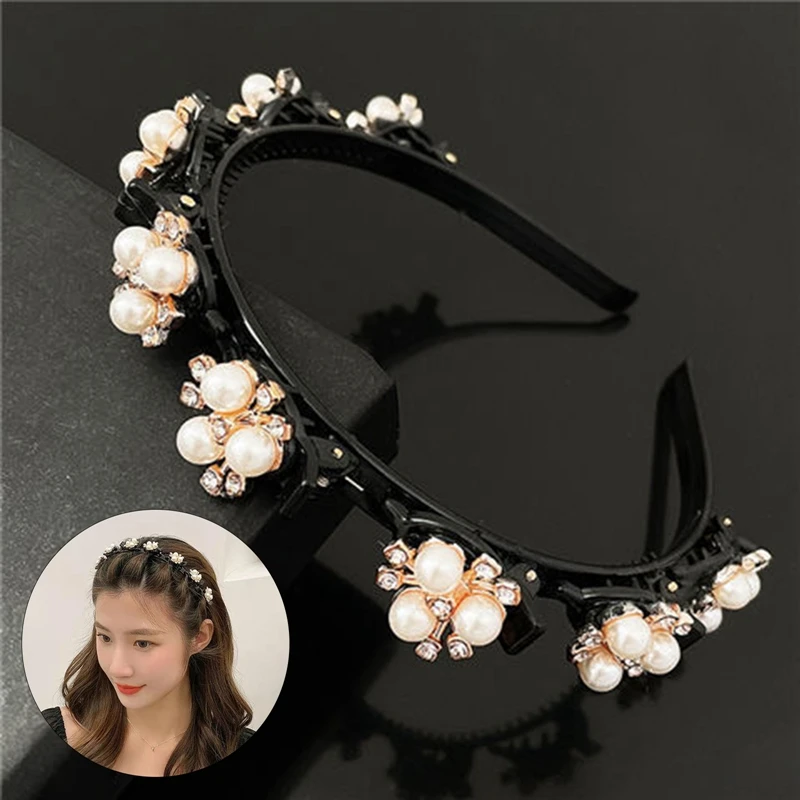 Women\'s Non-Slip Alice Hairband Pearl Headband Fashion Hair Bands Hoop Claws Clips Double Bangs Hairstyle Hair Accessories