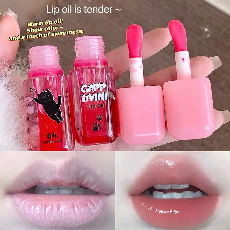 Cappuvini Cat temperatuurveranderende lipolie Verdunt liplijnen met transparante fijne glitterlipgloss om stekelige lip te creëren