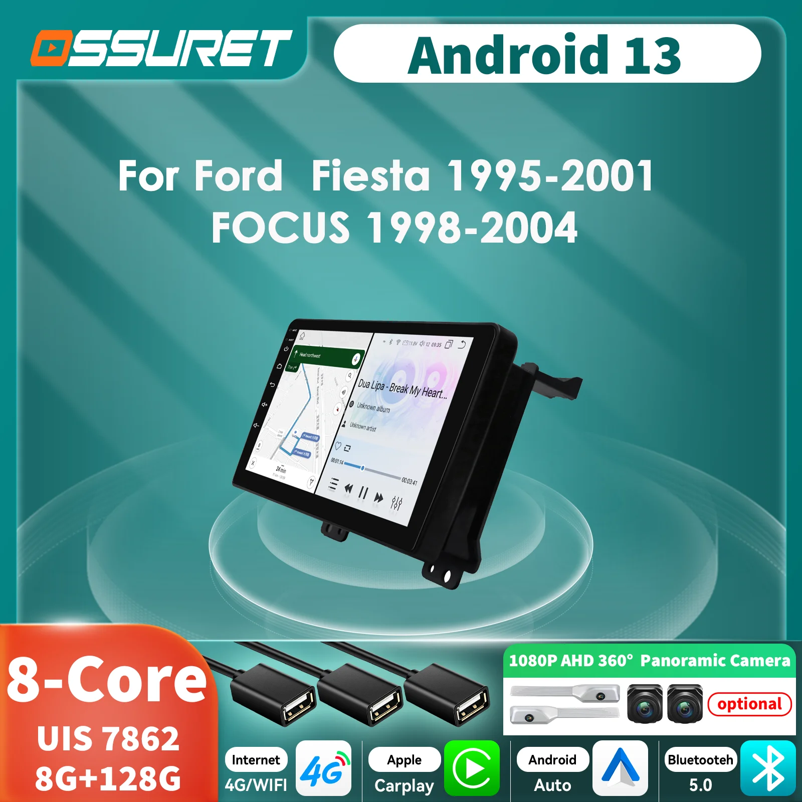 9Inch Android Car radio for FOCUS 1998 - 2004 FORD fiesta 1995 - 2001 Carplay mutimedia 360 Cam Autoradio 7862 8Core Head Unit