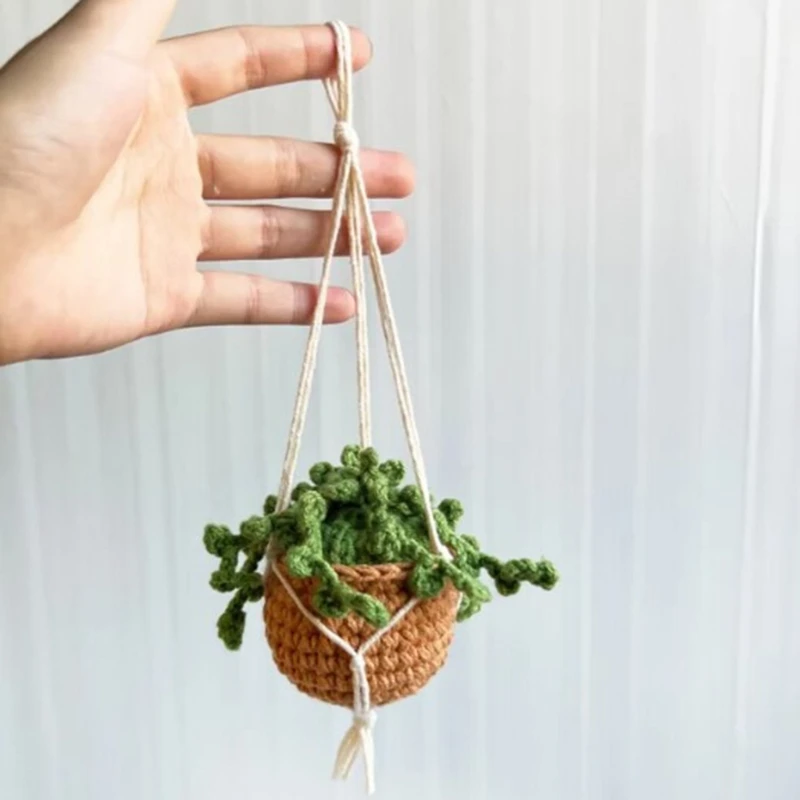 Multi-style Cute Potted Plants Crochet Car Mirror Hanging- Accessories Cute Car Accessories for Women Men Handmade Gift