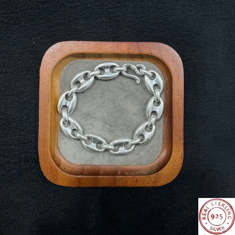 Unisex Vintage White Copper Silver Plated Pig Nose Bracelet, Retro Antique Distressed DIY Fashion Personality Jewelry