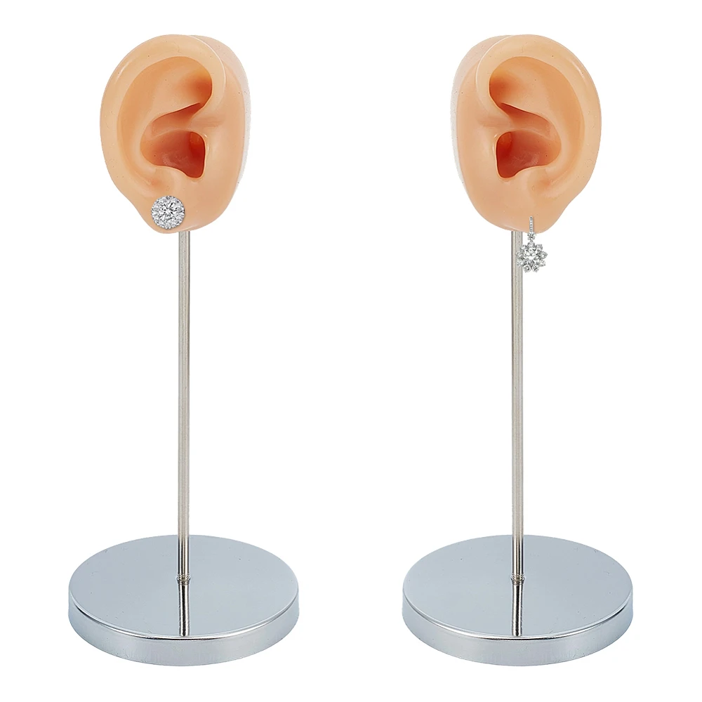 2Pcs Ear Shaped Earring Display Stand with Iron Base Skin Color Earring Show Rack Ear Displays Model Piercing Practice Models