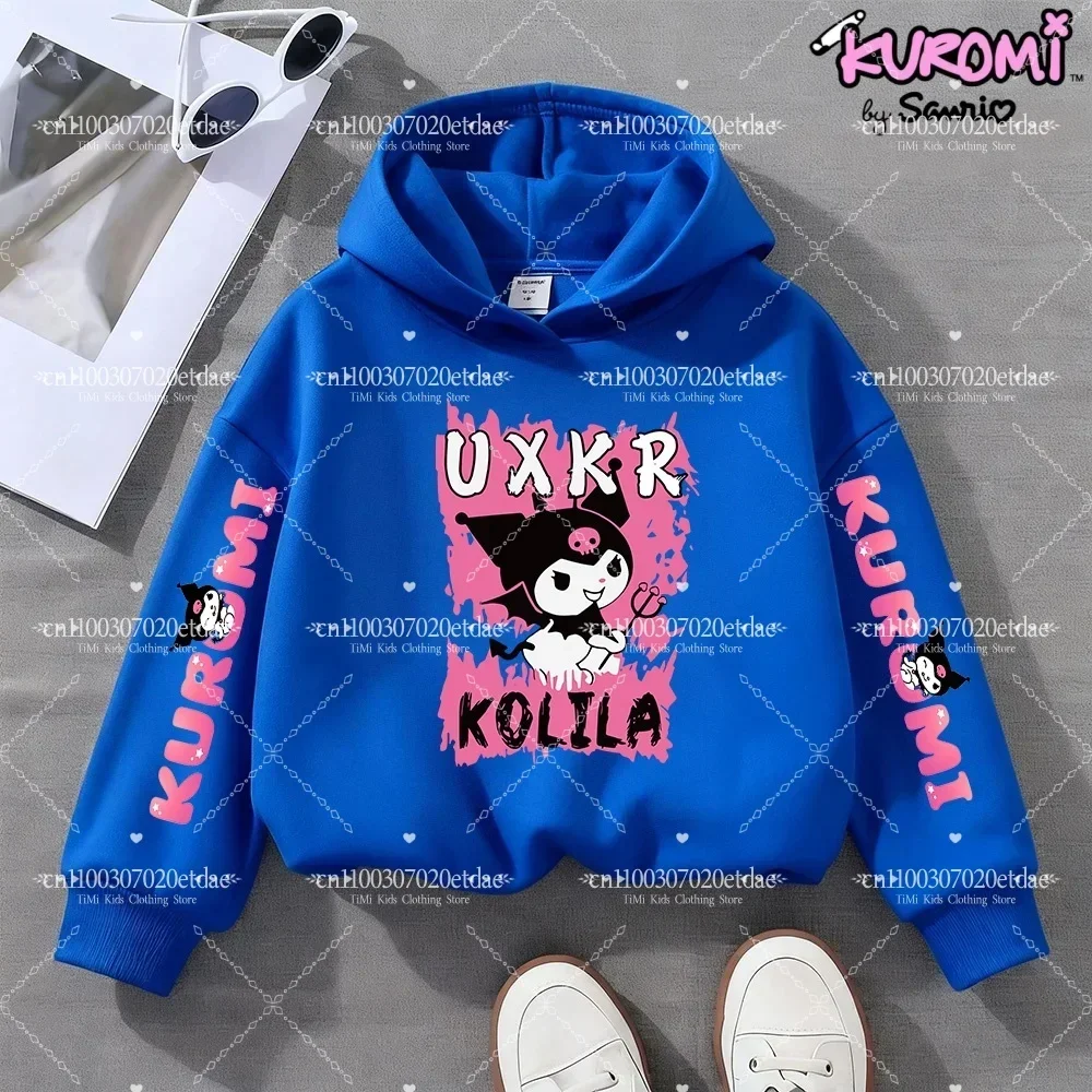 الفتيات الكرتون لطيف سانريو كورومي مطبوعة بأكمام طويلة بلوزات الاطفال المراهقين الخريف والشتاء موضة الدافئة الصوف مقنعين البلوز