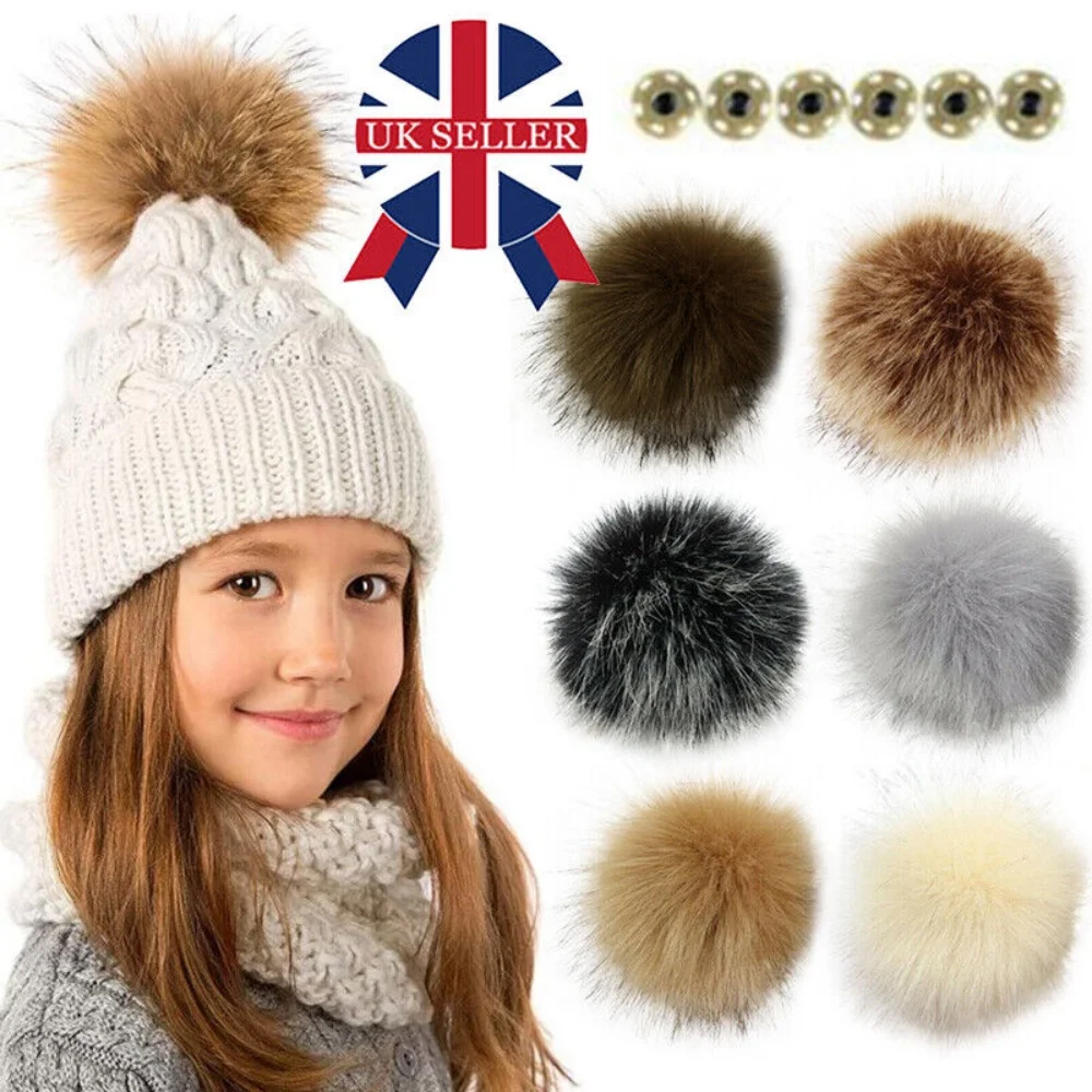 6Pcs Imitation Faux Fur Pom Poms Ball For Knitted Hat Beanies Cap Keychain 12CM