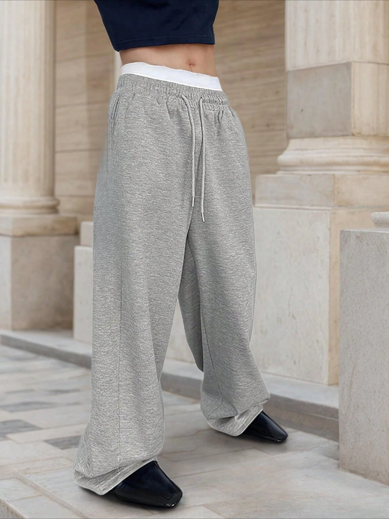 

Wide-Leg Sweatpants Men's Loose Y2k High-Waisted Sports Jogging Pants Solid Color Casual Overalls with Pockets Long Sweatpants