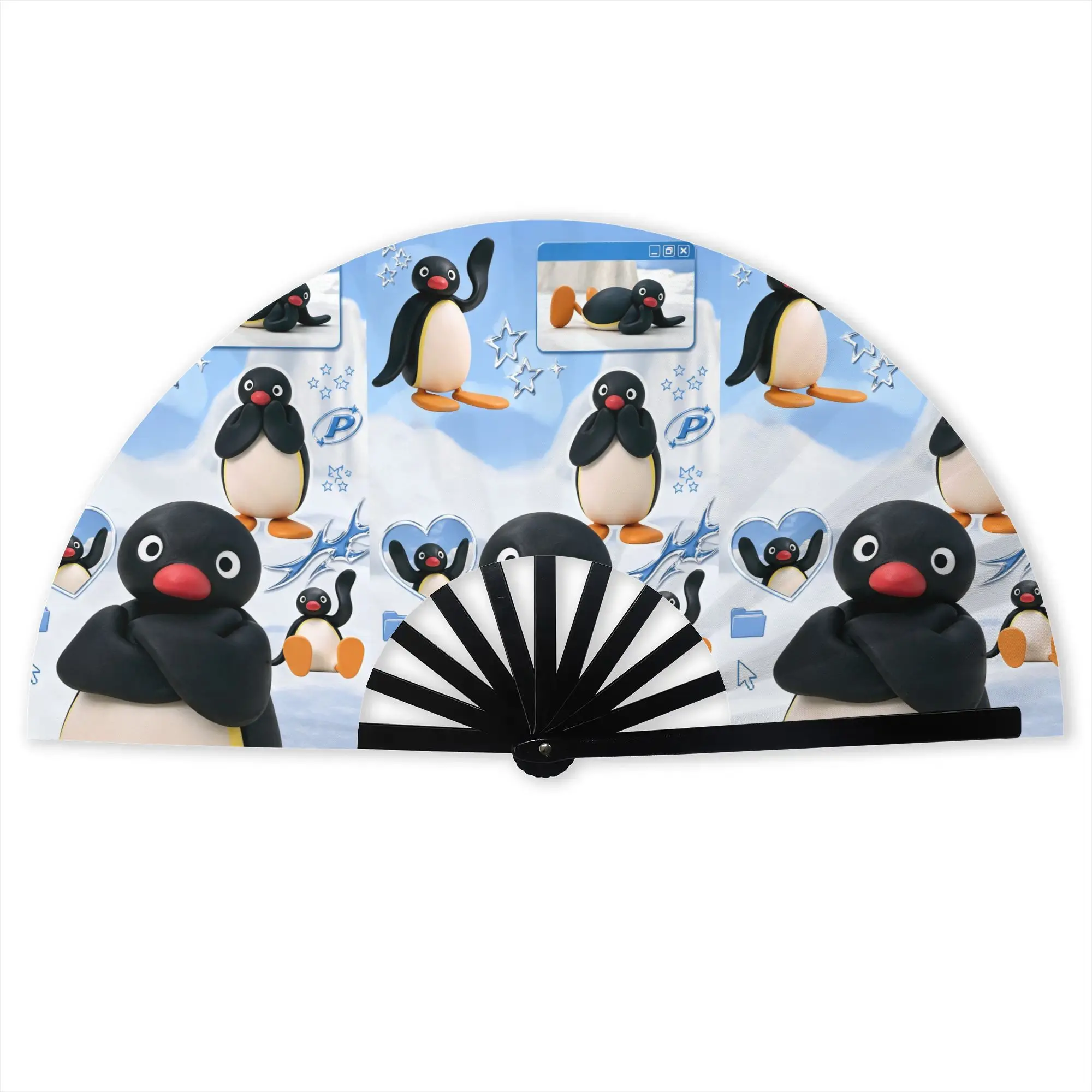 Customized Penguin Cartoon Manga Portable Pocket Fan Travel Classic Polyester Folding Fan Chinese Dance Handheld Cooling Fans