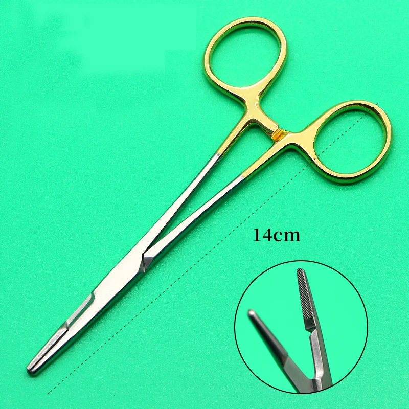 Stainless steel needle holding pliers double eyelid stitching tool with gold handle inlay with scissors needle holder