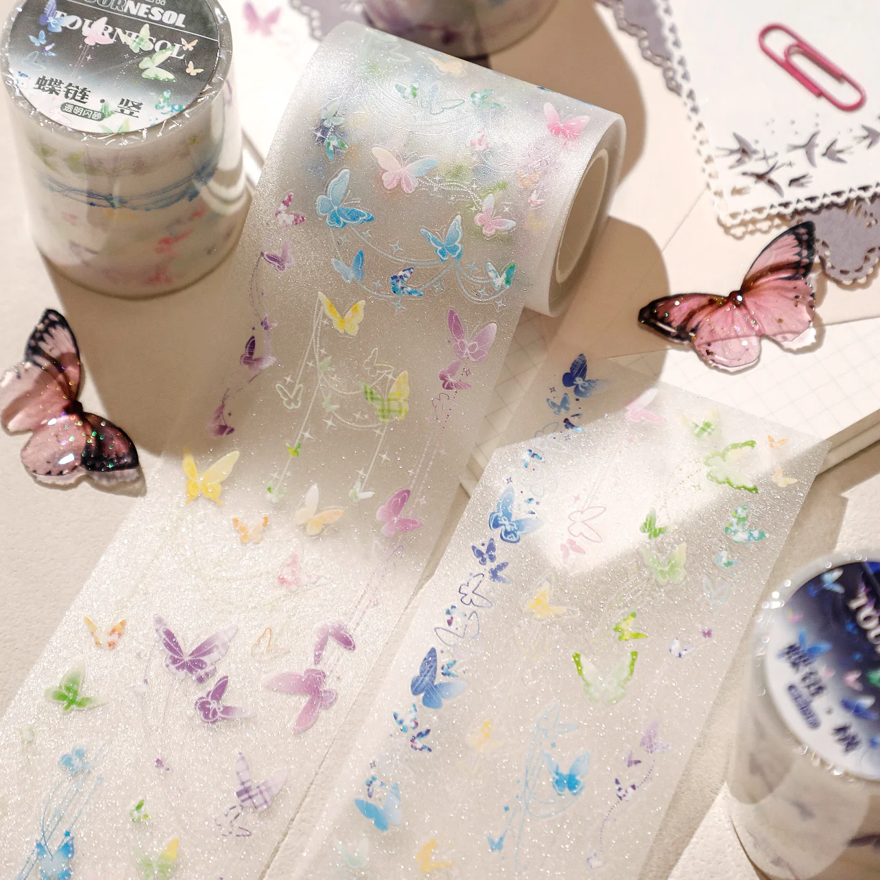 Basic Butterfly Chain Decoration PET Transparent Glitter Die Cut Journal Tape Decal Sticker DIY Scrapbooking