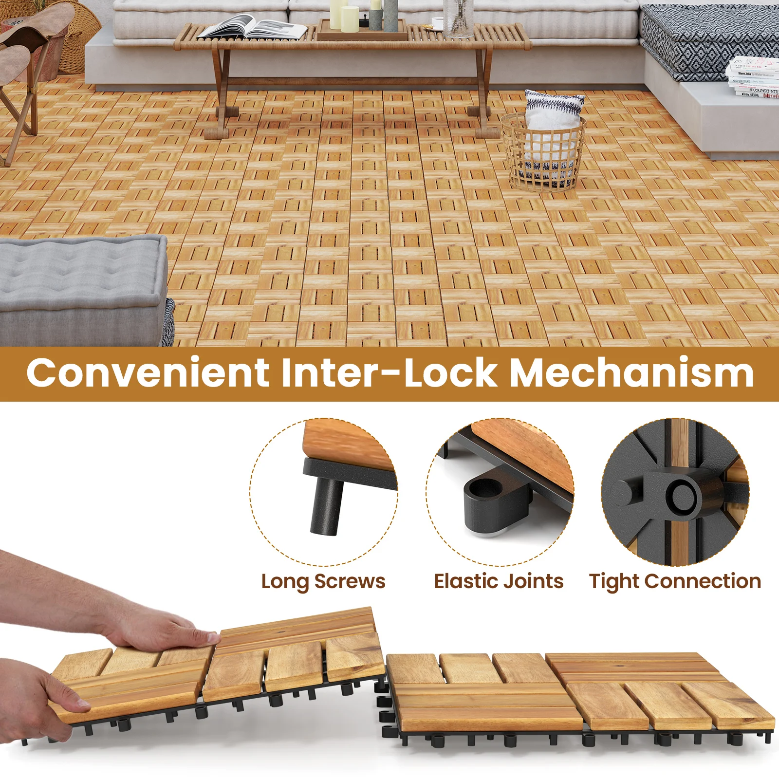 بلاط الأرضيات المتشابكة من خشب السنط ، أرضية للتزيين في الفناء ، في الهواء الطلق ، 30 *