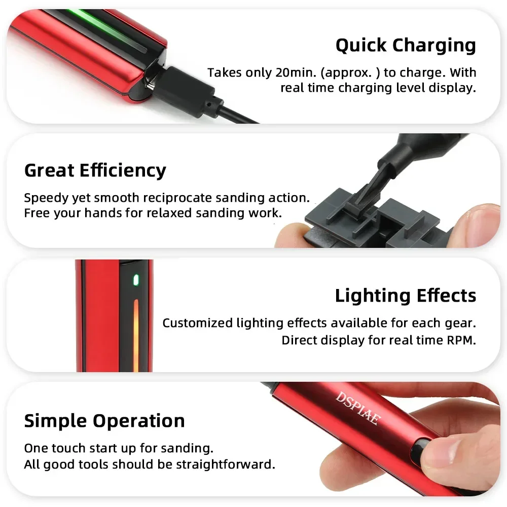 Imagem -06 - Dspiae Es-a Lixadeira Alternativa Ferramenta Faça Você Mesmo para o Modelo Gundam Elétrica Usb Grinding Pen Cabeças Lixa Militar Artesanato Ferramentas