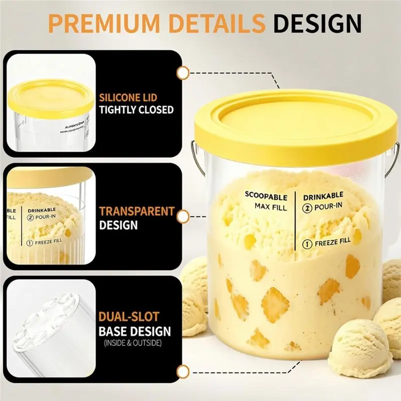 Wholesale 4PCS 24Oz Ice Cream Maker Pint Storage Containers For Ninja NC500 NC501 Freezer Models Includes Lids And Handles
