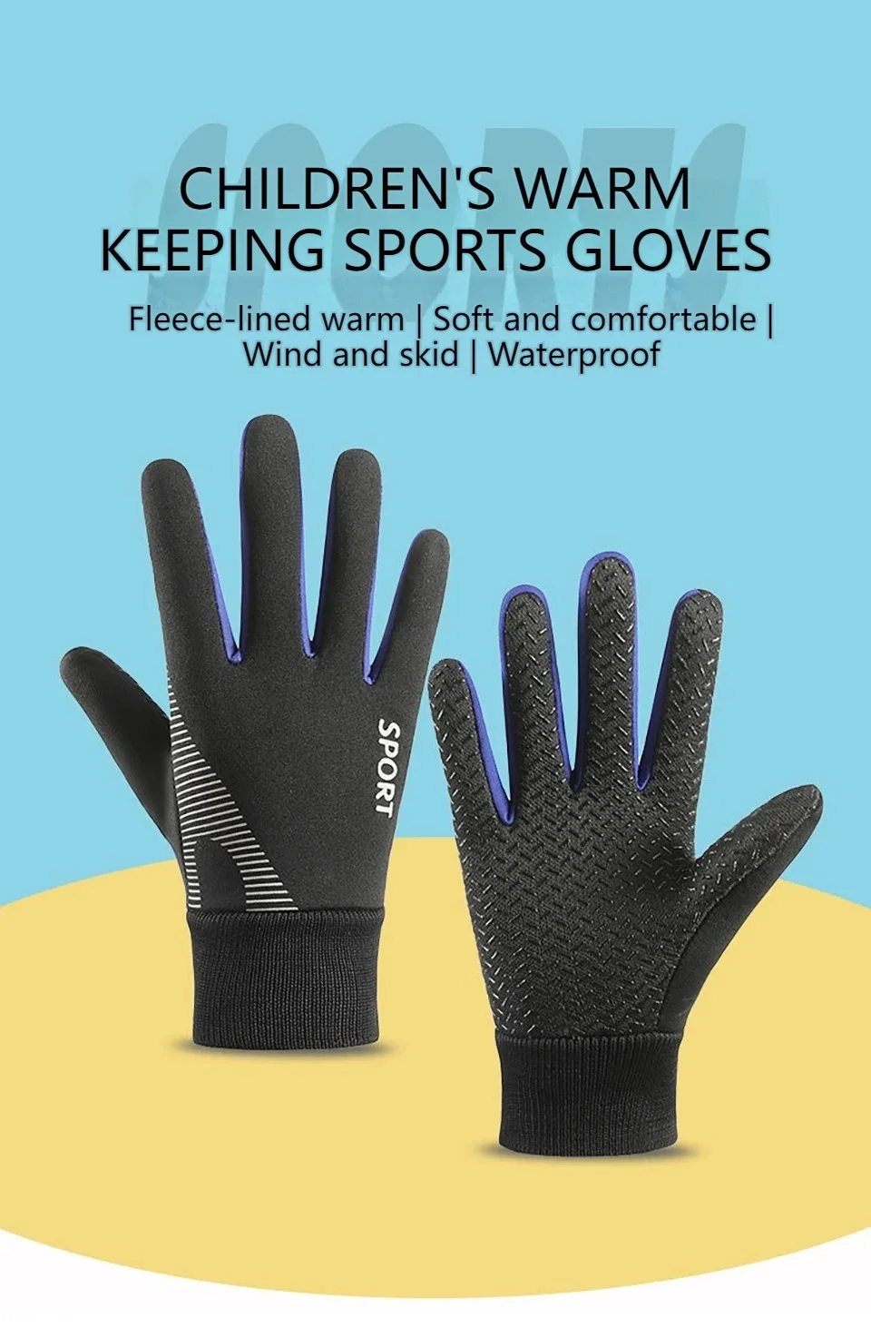 Warme Winter-Reithandschuhe für Kinder, Silikon, rutschfest, wasserdicht, verschleißfest, Vollfinger-elastische Handgelenke für Jungen und Mädchen, winddicht – Detail 1