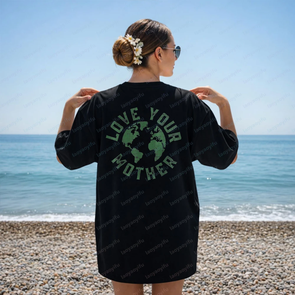 Earth Day Every Day Love Your Mother Planet Environmentalist Cotton T-Shirt Y2k Aesthetic Graphic T Shirts Women Clothes Tops