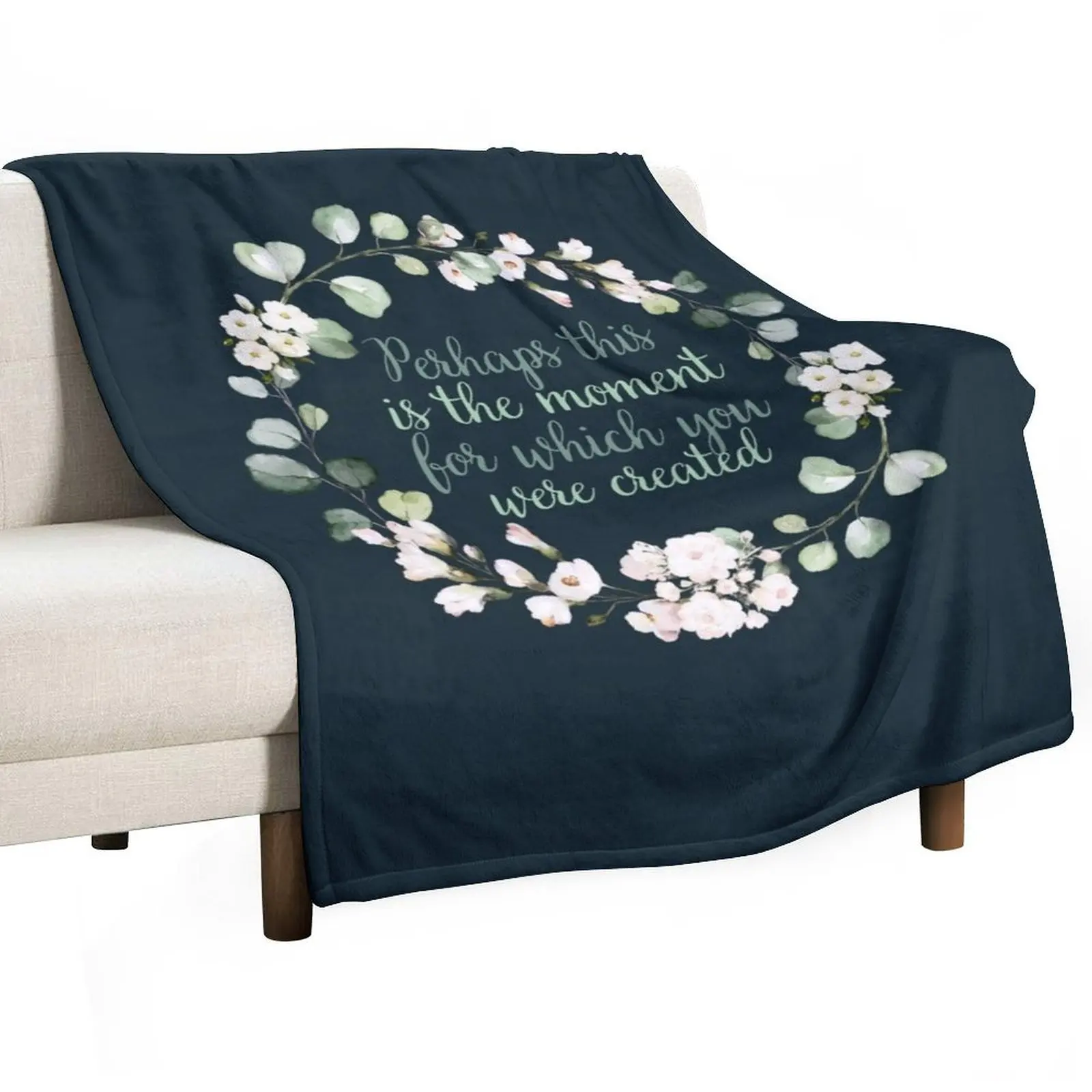 Christian Wreath Design - Perhaps this is the Moment for Which you were Created Esther 4:14 Throw Blanket Flannel Blankets