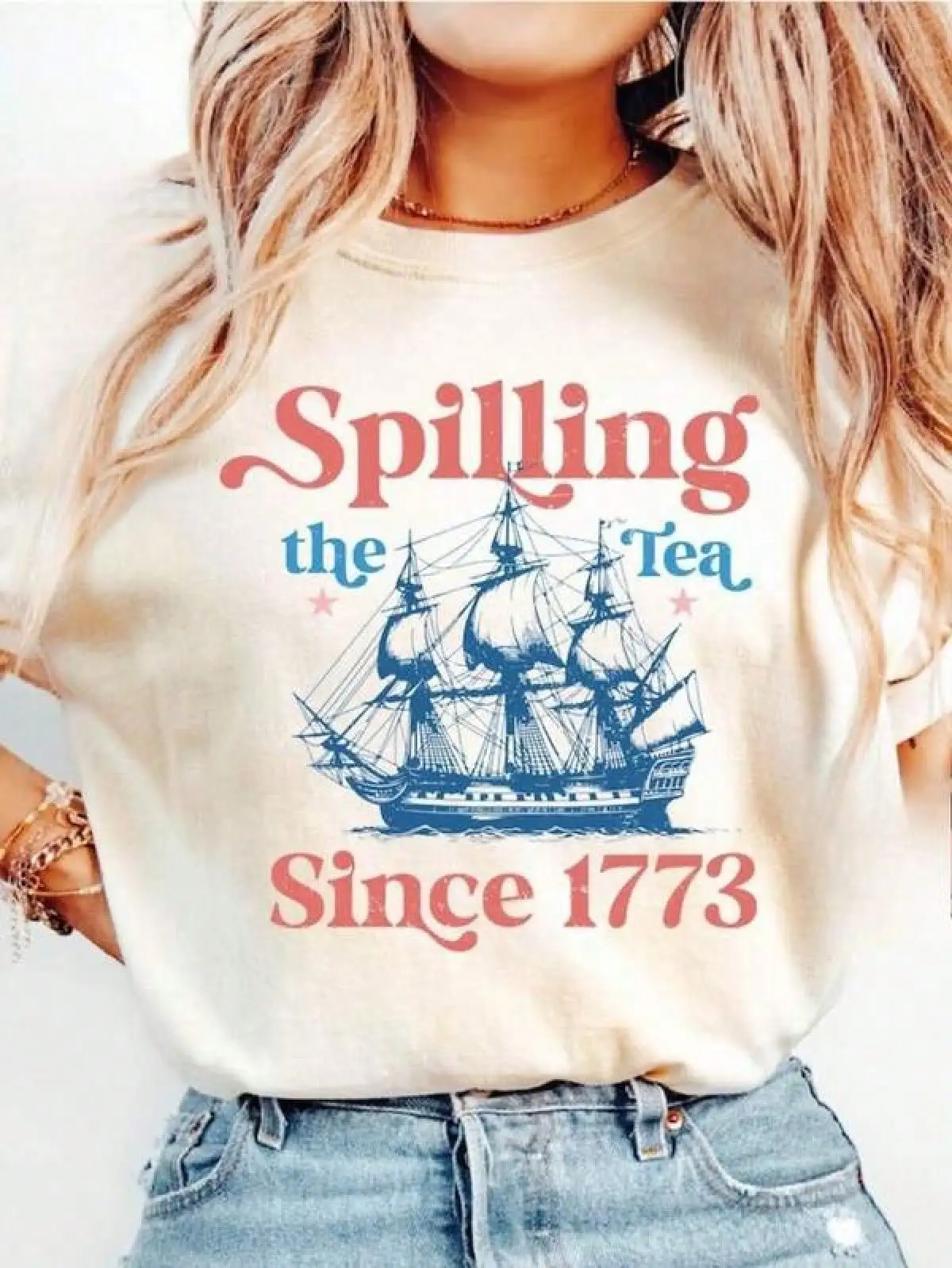 T Shirt Print ,Graphic-Cotton Tees Size Plus,Spilling The Tea Since 1773, Spilling The Tea, T-Shirt,Usa Patriotic Tee,4th Of July Party TShirt,Usa Celebration Shirt Casual Dressy T Shirts Workout Clothes 100% Cotton, Breathable And Comfortable,Y2K,Oversiz