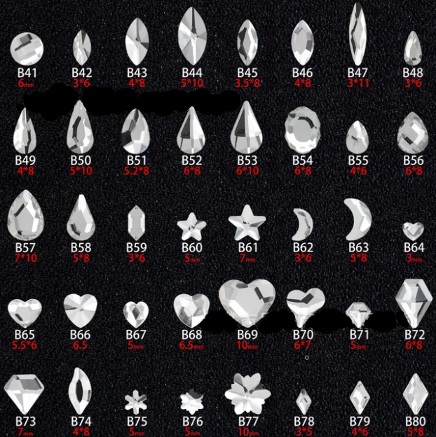 100 sztuk B41-80 płaskie dno wiertło o specjalnym kształcie kryształ elegancki Rhinestone 3D Manicure zdobienie paznokci dekoracje Charms biżuteria