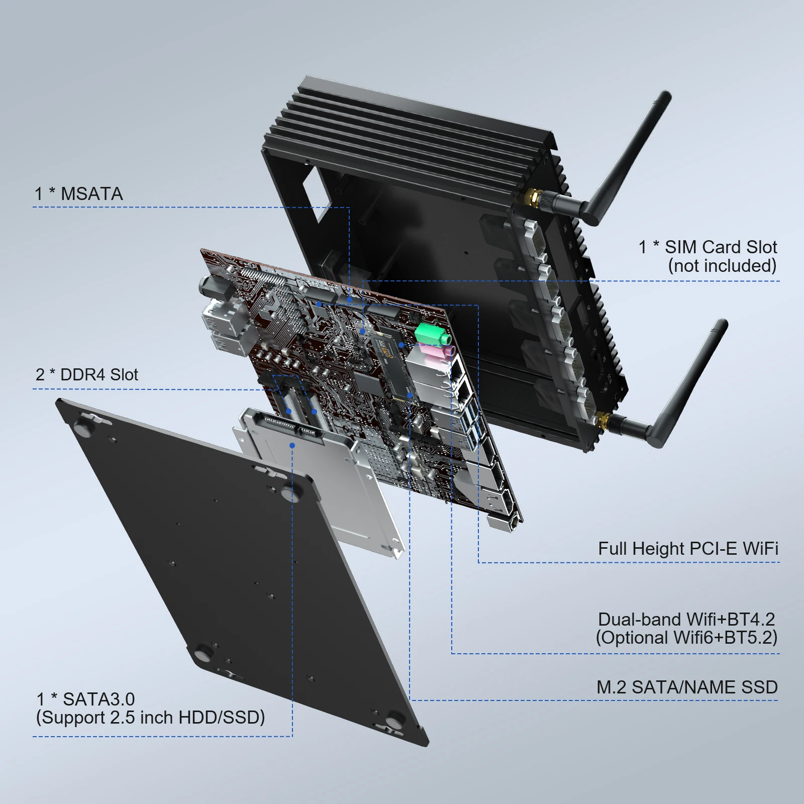 HYSTOU 1 * LPT bezwentylatorowy komputer przemysłowy Intel Core 2 * DDR4 8G 16G HD EDP DP karta SIM TPM2.0 4G/WiFi moduł 7/24 Mini PC