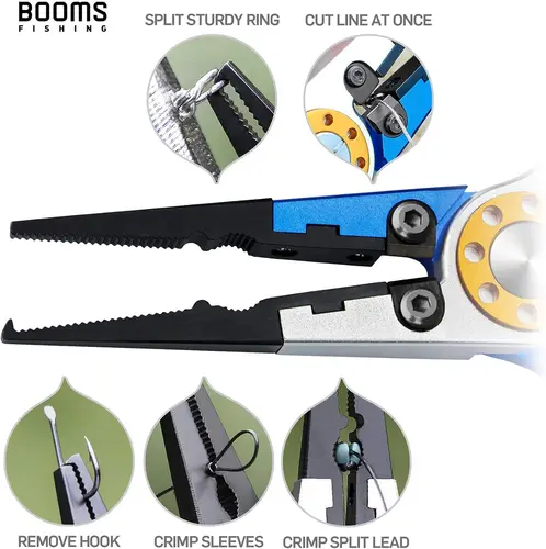 Imagen 2 del producto Booms Fishing-Alicates de pesca de aluminio, multiherramienta, removedor de anzuelos, línea de pesca trenzada, juego de alicates de corte y anillo dividido, 20cm