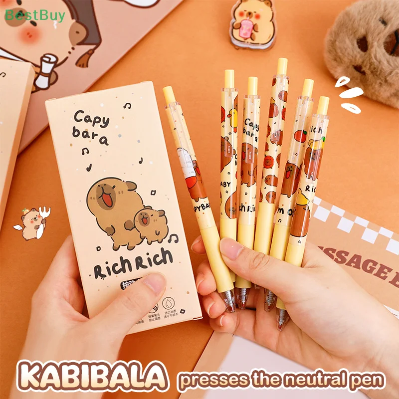 6Pcs Kawaii Cute Capybara Gel Pens Quick-Drying Writing Smooth Pen Cartoon Pressing Neutral Pen Student Stationery Gifts