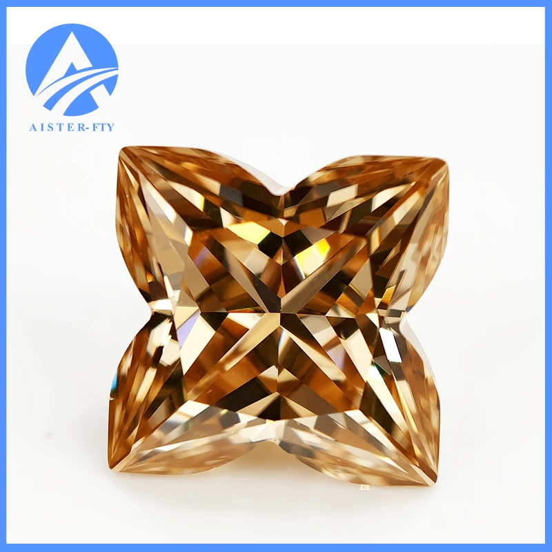 

New Natural Champagne Lab Diamond Gemstone Plum Blossom Cut VVS1 Passed Diamond Test with GRA for the Making of Charm Jewelry
