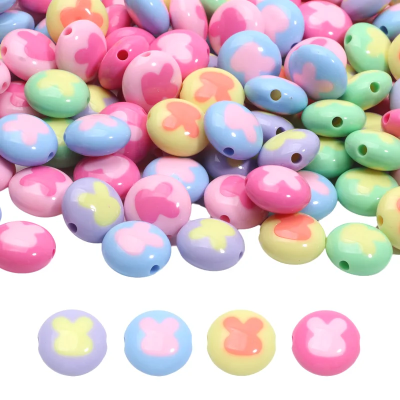 20pcs 18mm Acrylic Flat Round Beads Rabbit Pattern Loose Spacer Beads For Jewelry Making Bracelet Necklace Diy Craft Handmade