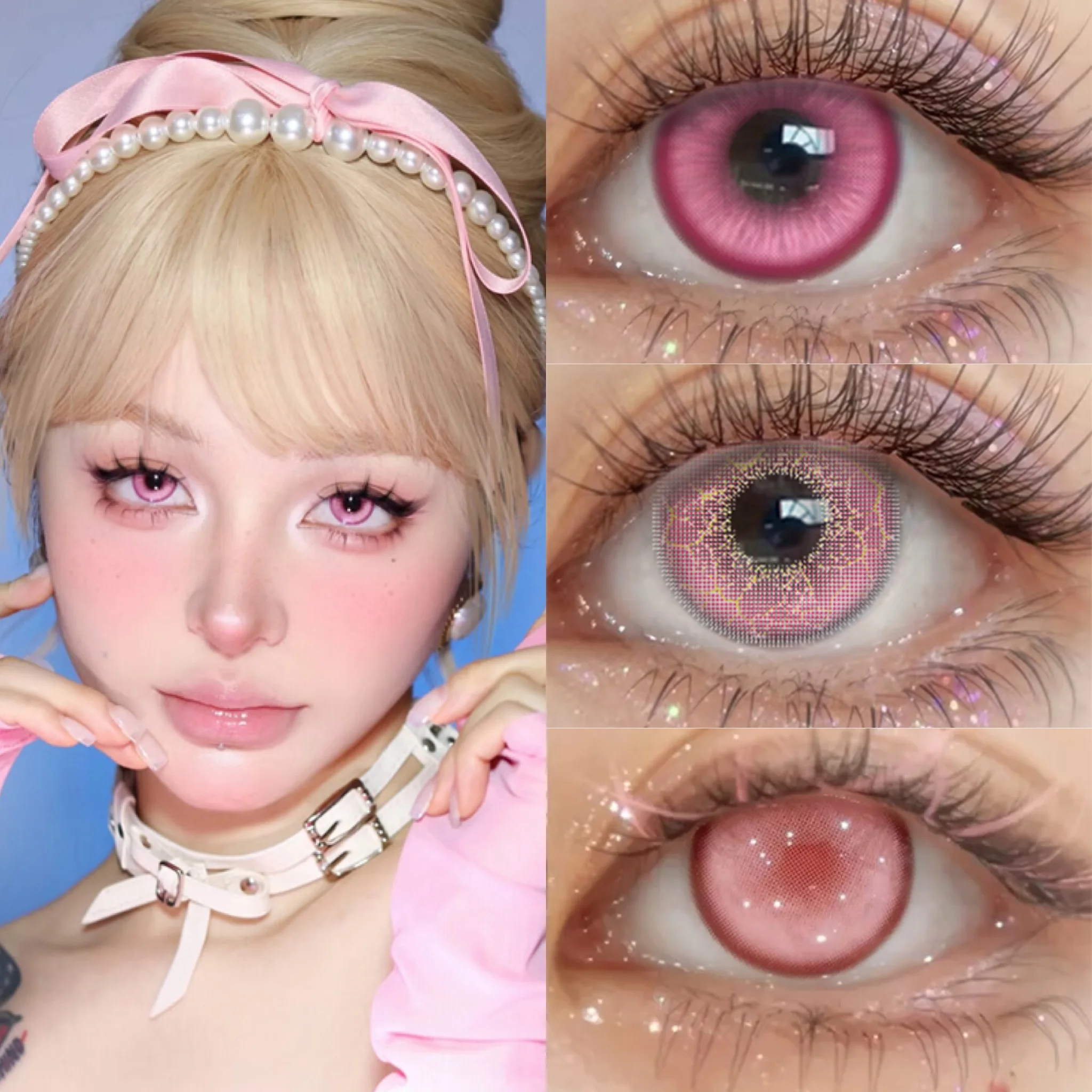 VISUASHOW Rosa Anime Cosplay Farbige Kontaktlinsen 12-Monats-Nutzung Niedliche Kleinpupillen-Augenkontakte Cos-Accessoires für Party-Make-up