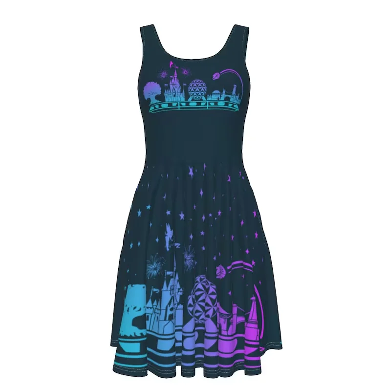 Disney Women's tank top half skirt, 3D cartoon, soft and comfortable, summer dress, the latest model 2025