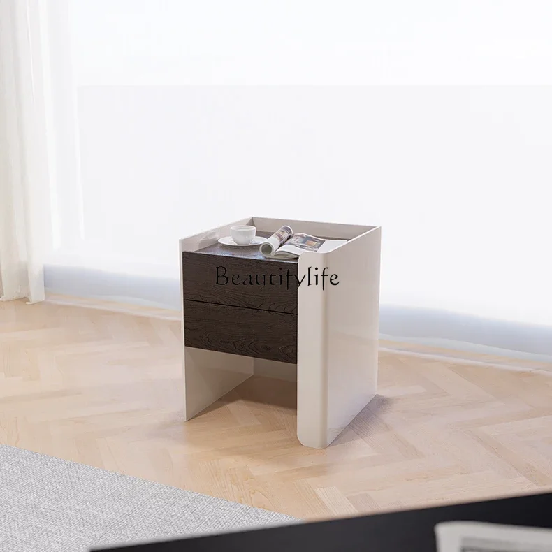 05 FG17Italian Minimalist Paint Wood Stitching Cushion Guide Rail Bedside Table